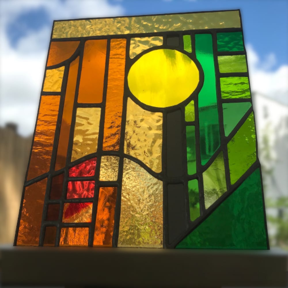 stained glass with lines and circle design