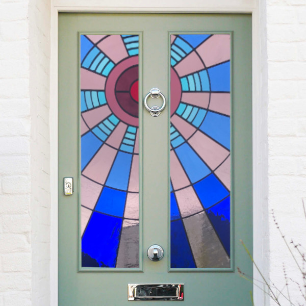 sun design stained glass in door