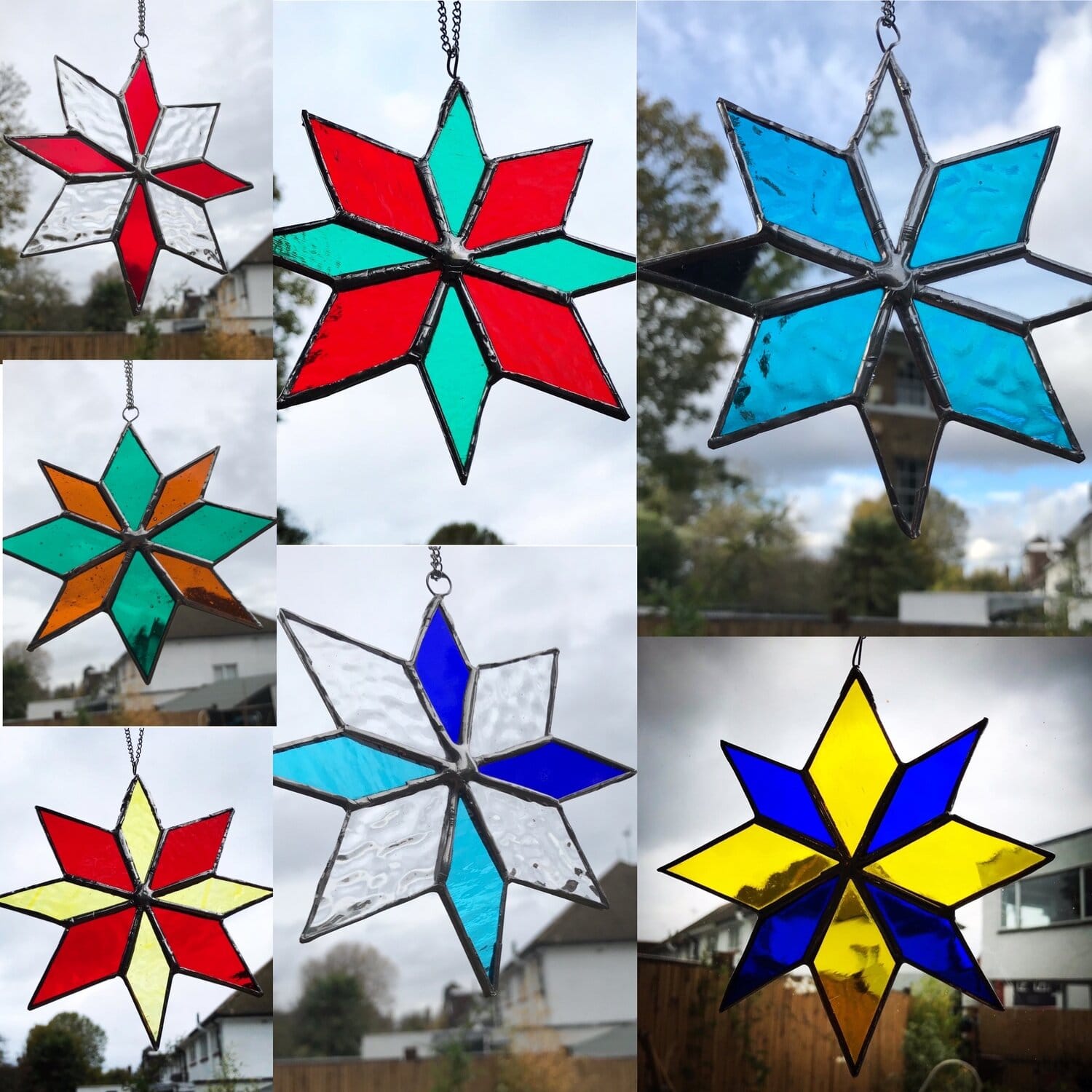 collection of stained glass star decorations